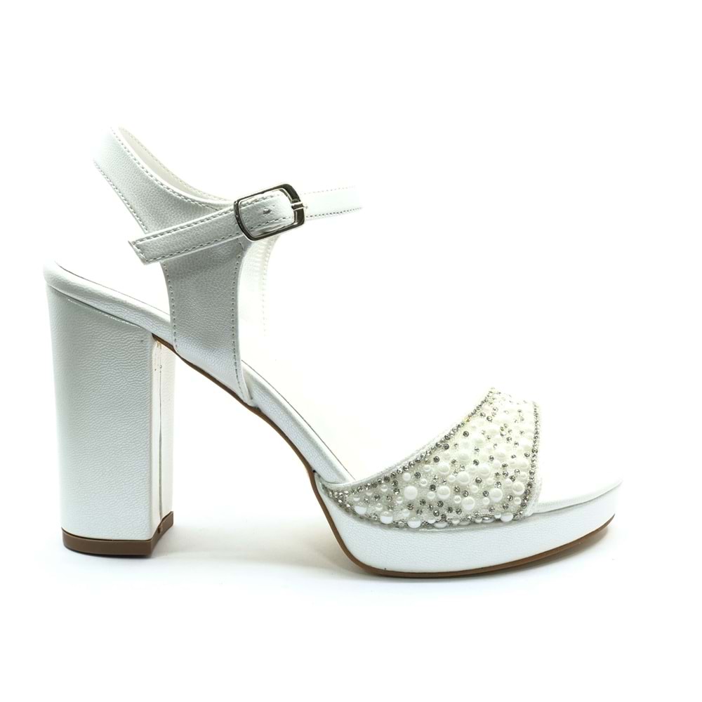 Feles Taşlı Platform Tek Bant Topuklu Kadın Abiye Ayakkabı