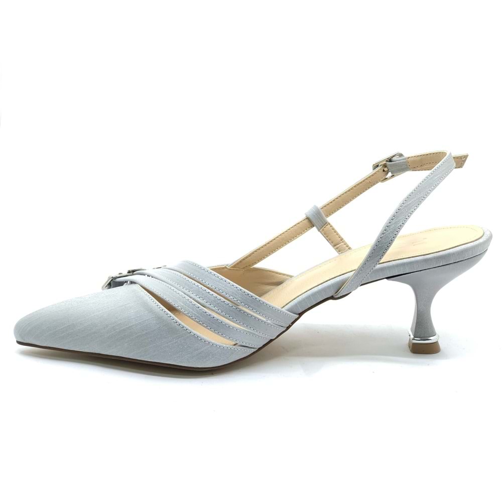 Feles Şeker Topuklu Üç Toka Detaylı Arkası Açık Stiletto Kadın Kısa Topuklu Ayakkabı