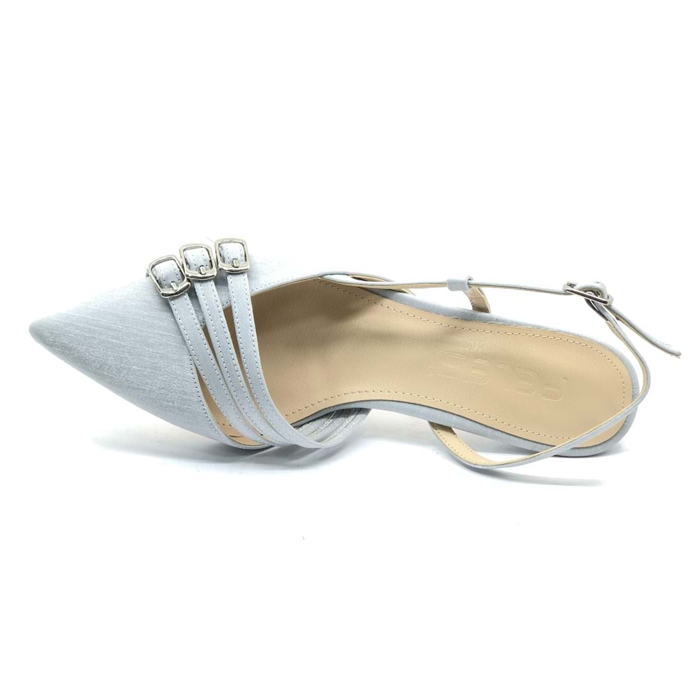 Feles Şeker Topuklu Üç Toka Detaylı Arkası Açık Stiletto Kadın Kısa Topuklu Ayakkabı