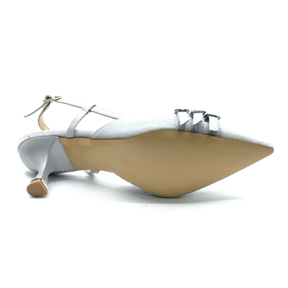 Feles Şeker Topuklu Üç Toka Detaylı Arkası Açık Stiletto Kadın Kısa Topuklu Ayakkabı