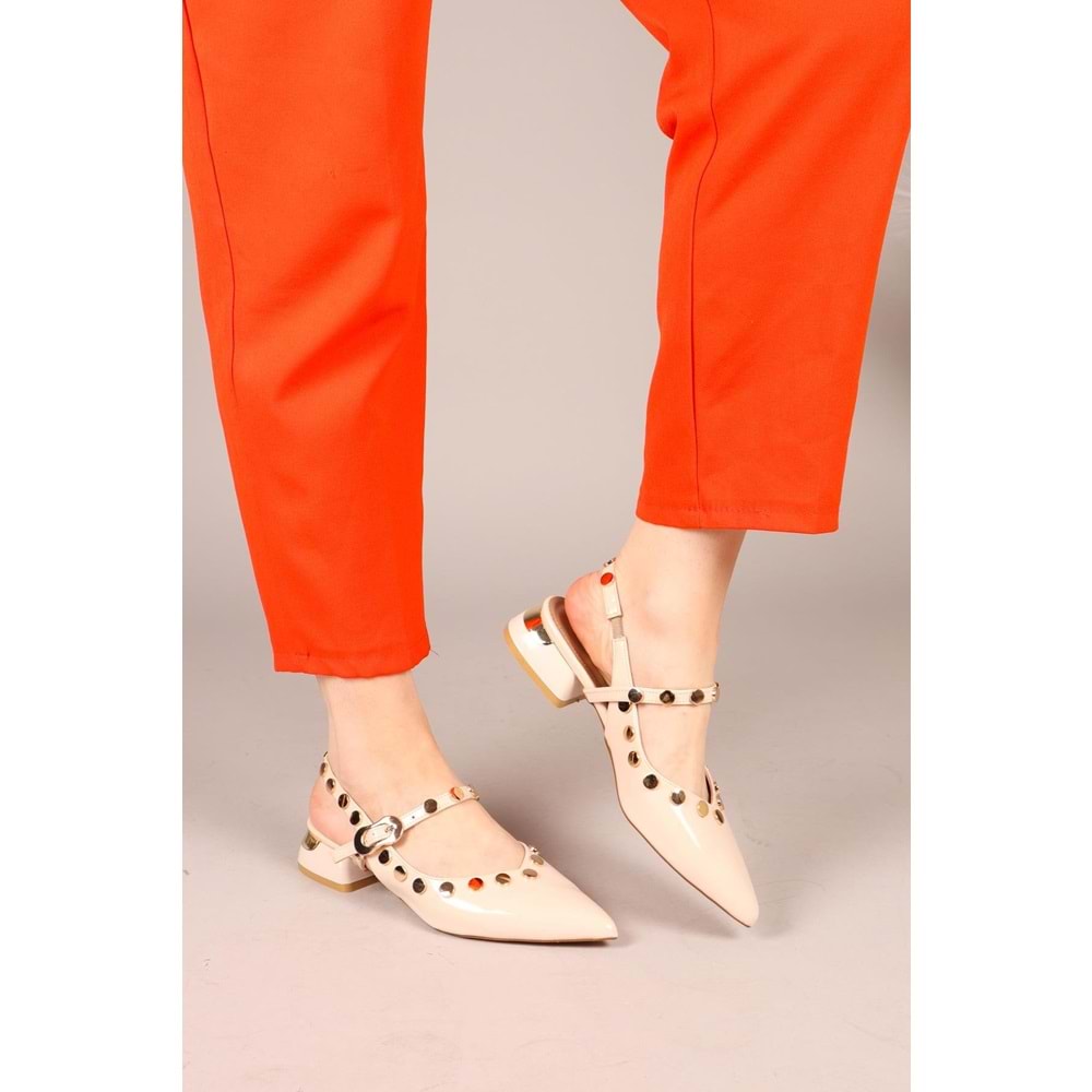 Feles Sarı Pul Detaylı Arkası Açık Kadın Babet Ayakkabı