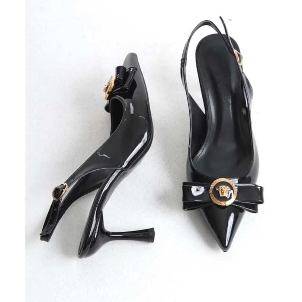 Feles Fiyonk Sarı Toka Detaylı Arkası Açık Stiletto Kadın Topuklu Ayakkabı