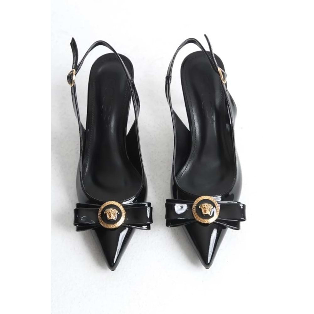 Feles Fiyonk Sarı Toka Detaylı Arkası Açık Stiletto Kadın Topuklu Ayakkabı