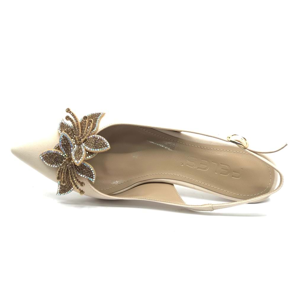 Feles Çiçek Taş Toka Detaylı Arkası Açık Stiletto Kadın Topuklu Ayakkabı