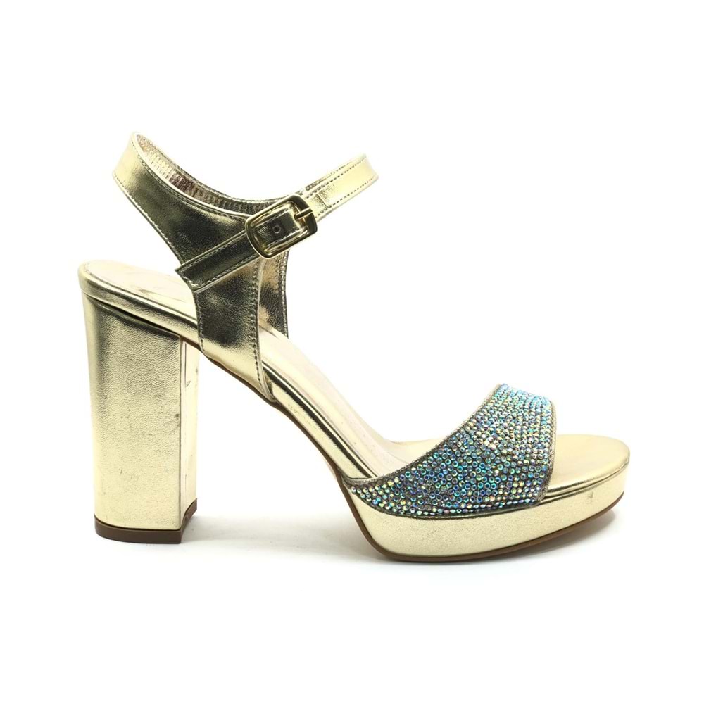 Feles Taşlı Platform Tek Bant Topuklu Kadın Abiye Ayakkabı