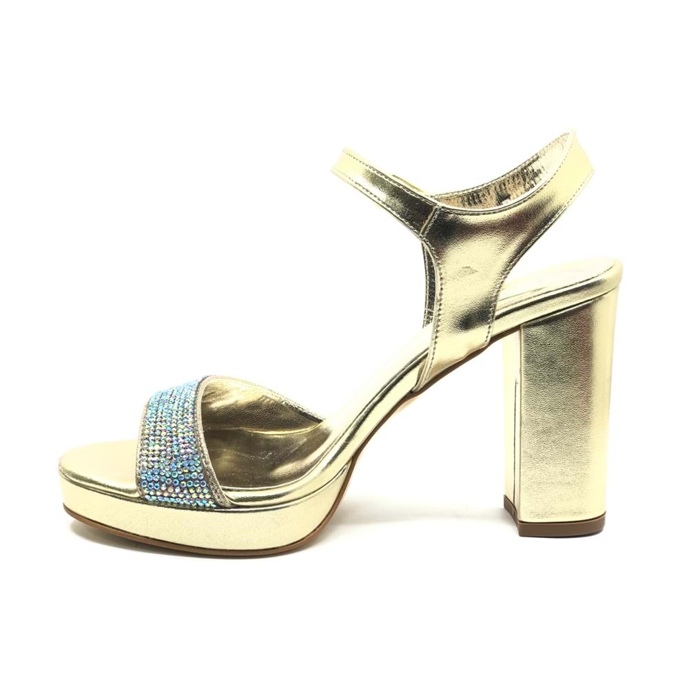 Feles Taşlı Platform Tek Bant Topuklu Kadın Abiye Ayakkabı