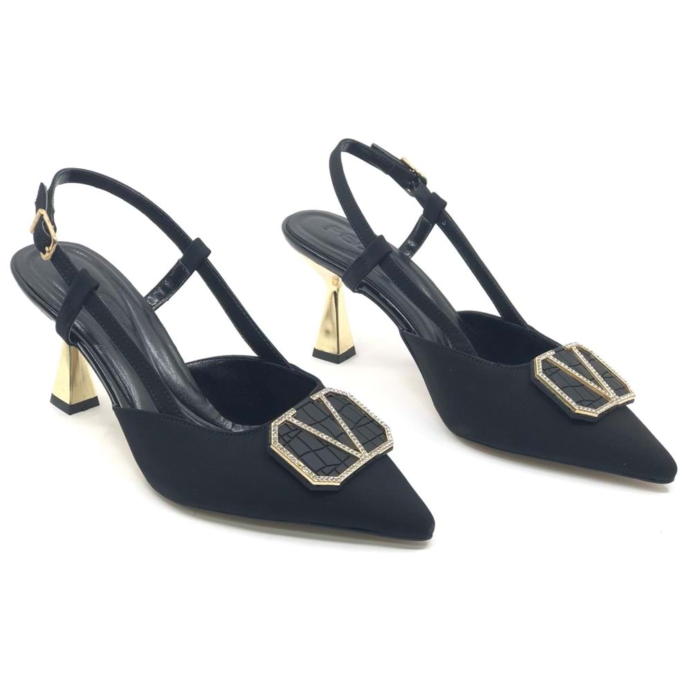 Feles V Toka Detaylı Arkası Açık Stiletto Kadın Topuklu Ayakkabı