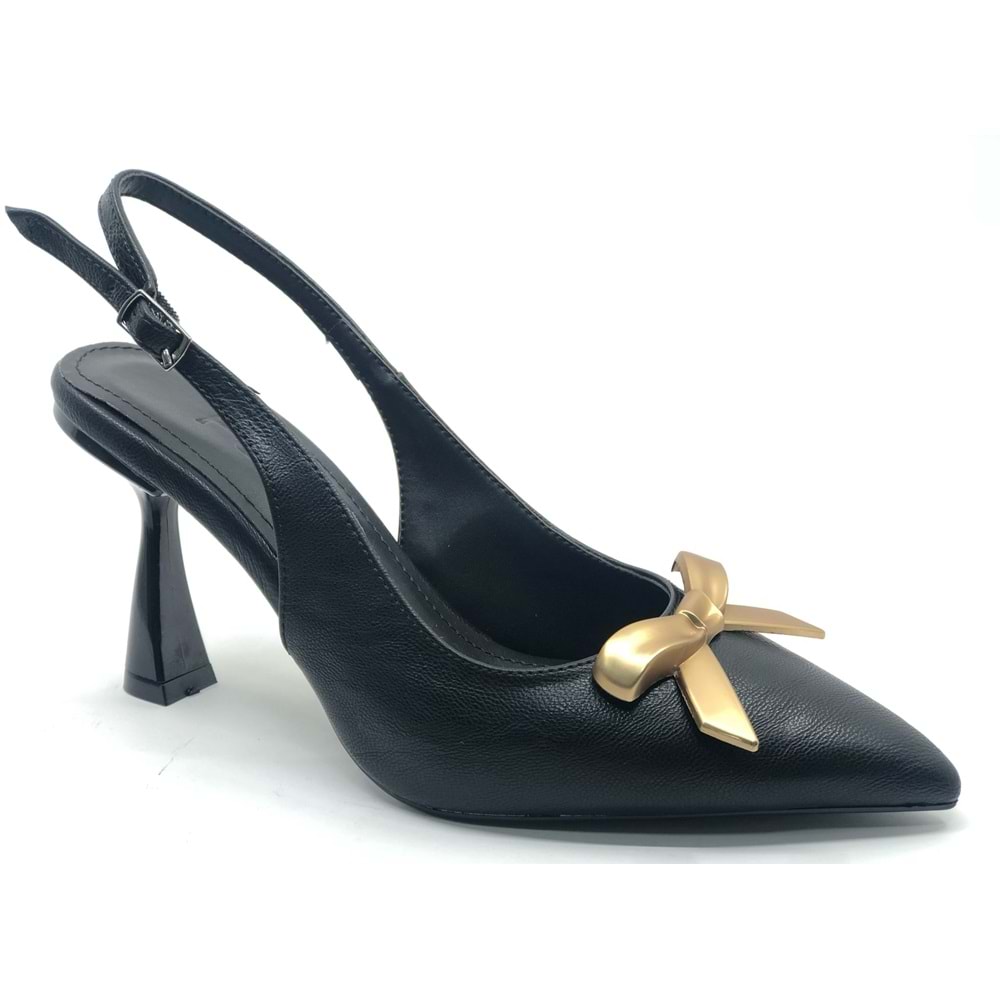 Feles Kurdela Toka Detaylı Arkası Açık Stiletto Kadın Topuklu Ayakkabı