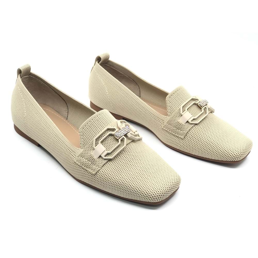 Feles Triko Toka Detaylı Küt Burun Kadın Babet Ayakkabı