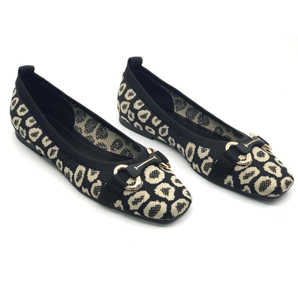 Feles Leopar Triko Küt Burun Kadın Babet Ayakkabı
