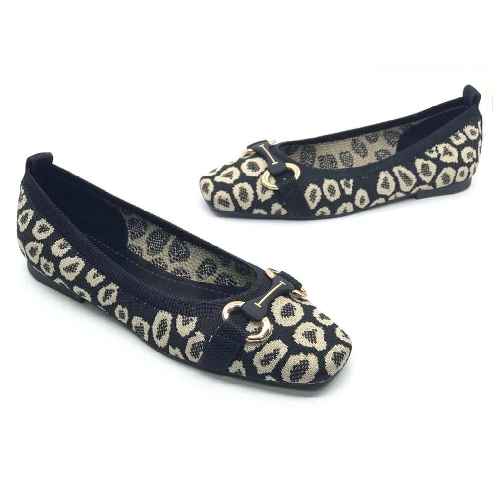 Feles Leopar Triko Küt Burun Kadın Babet Ayakkabı