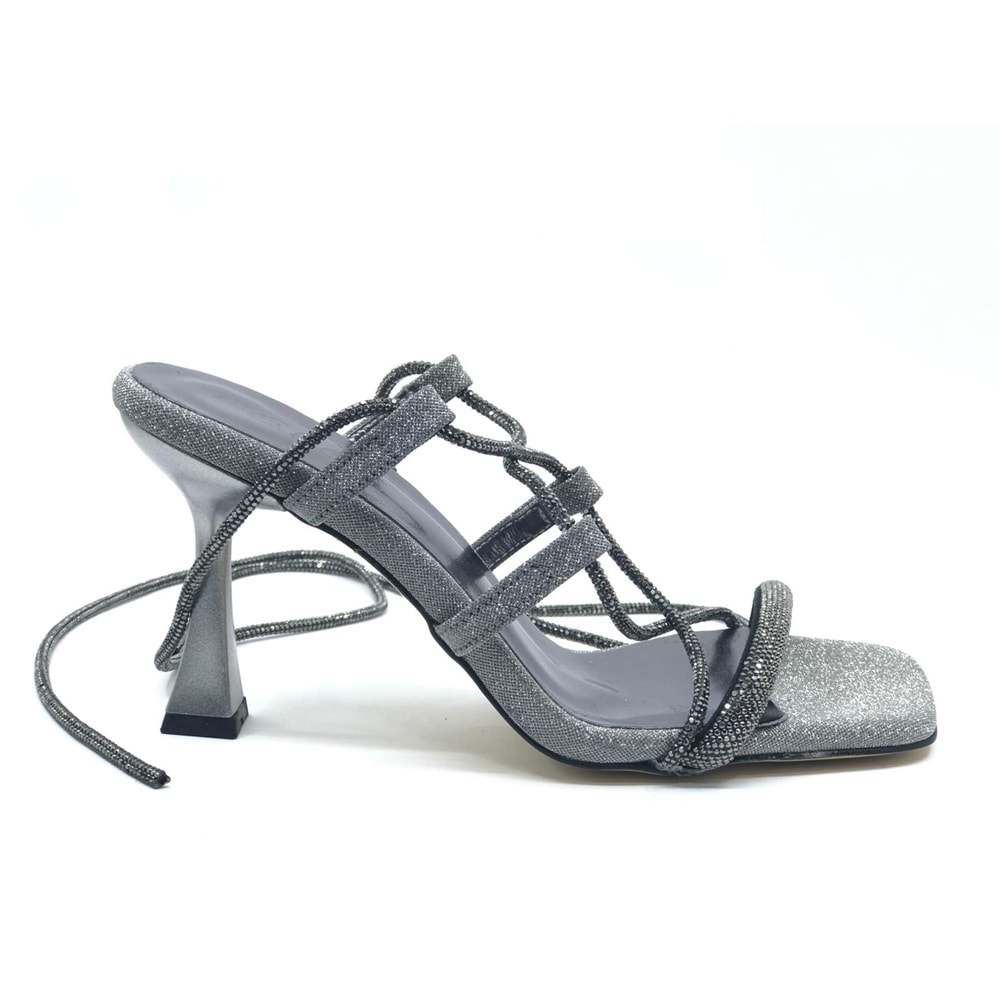 Feles Bilekten Bağlamalı Taş Detaylı Topuklu Kadın Abiye Ayakkabı