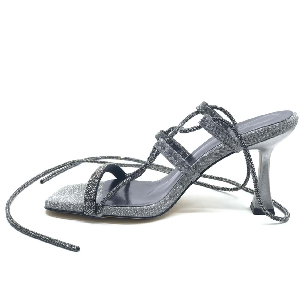 Feles Bilekten Bağlamalı Taş Detaylı Topuklu Kadın Abiye Ayakkabı