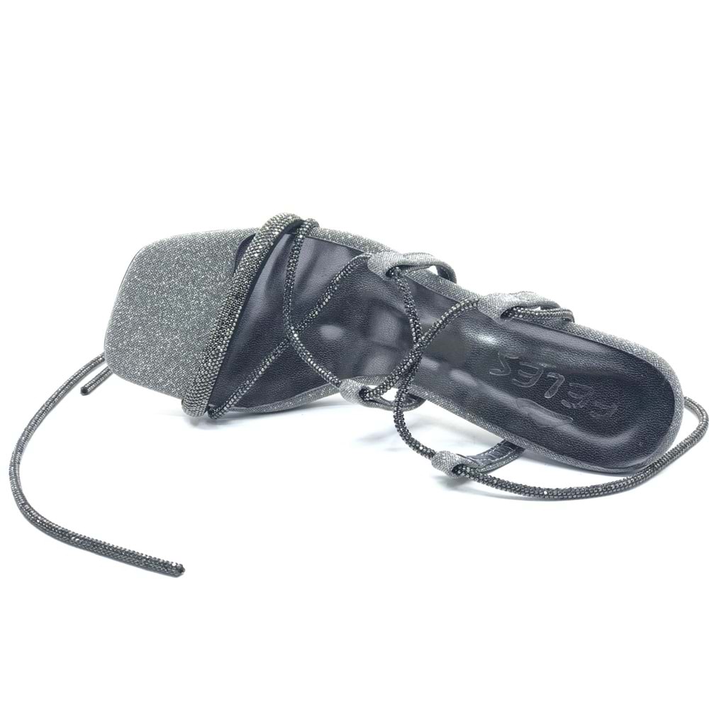 Feles Bilekten Bağlamalı Taş Detaylı Topuklu Kadın Abiye Ayakkabı