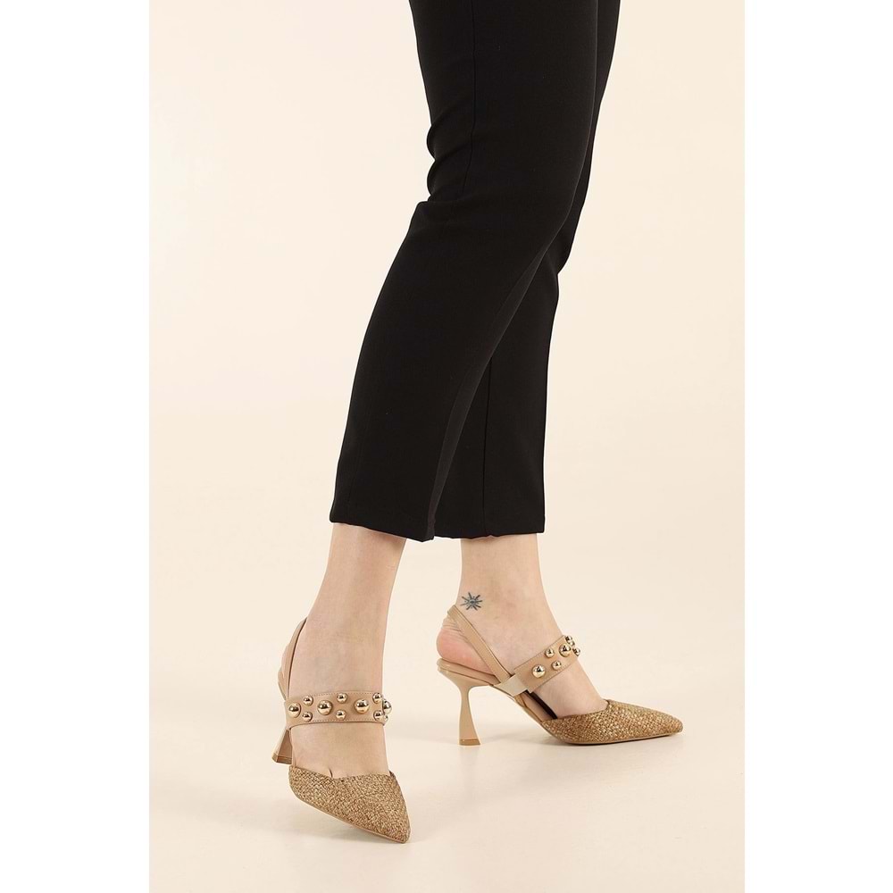 Feles Zımba Detaylı Topuklu Arkası Açık Kadın Stiletto Ayakkabı