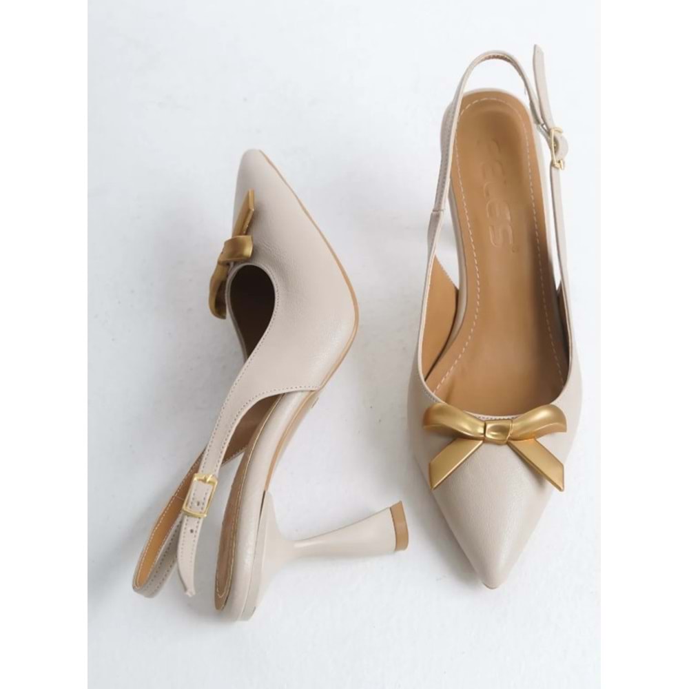 Feles Kurdela Toka Detaylı Arkası Açık Stiletto Kadın Topuklu Ayakkabı