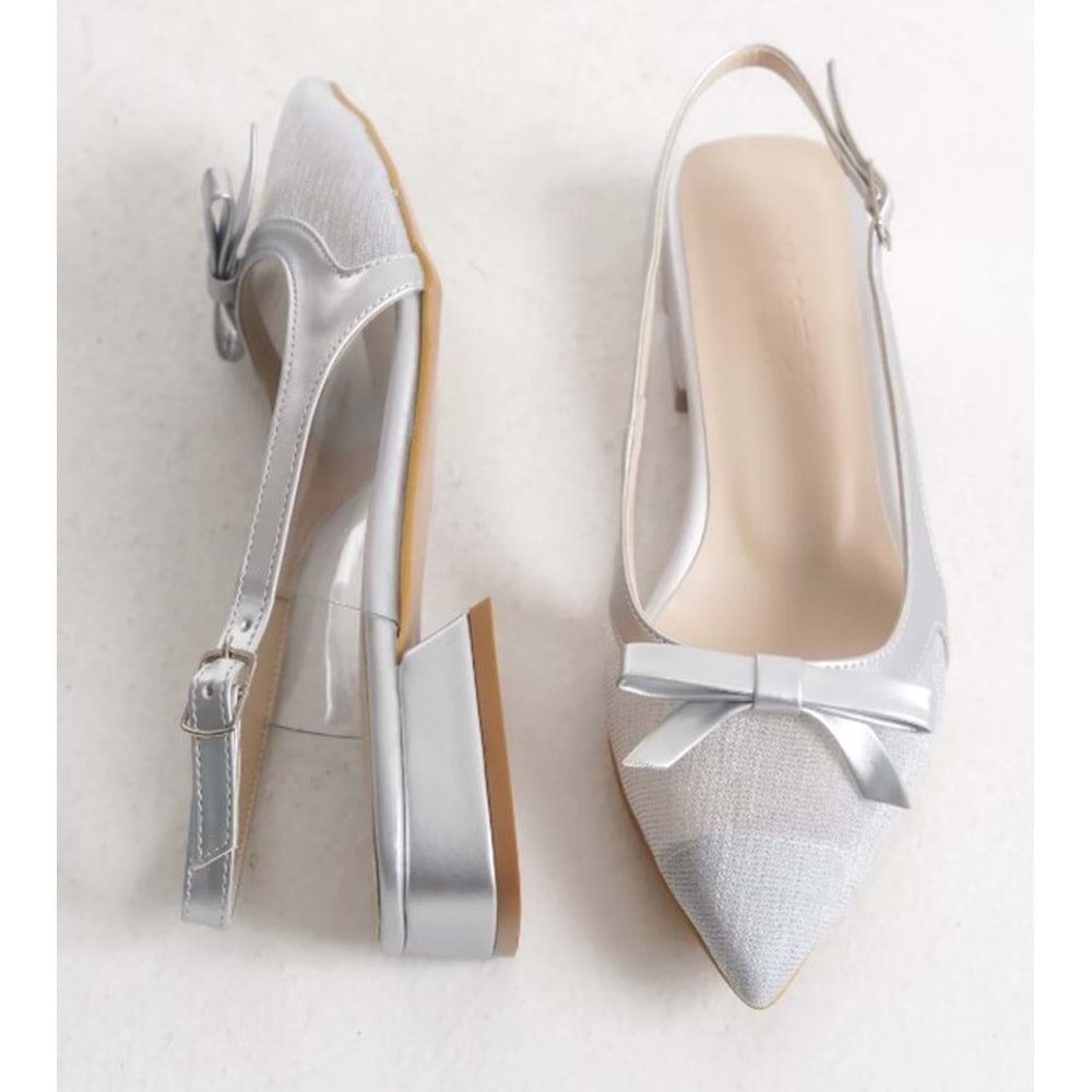 Feles Fiyonk Dantel Detaylı Arkası Açık Kadın Babet Ayakkabı