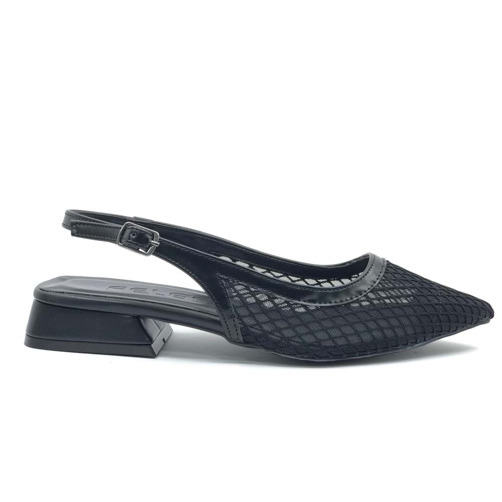 Feles Dantel Detaylı Kısa Topuklu Arkası Açık Kadın Babet Ayakkabı