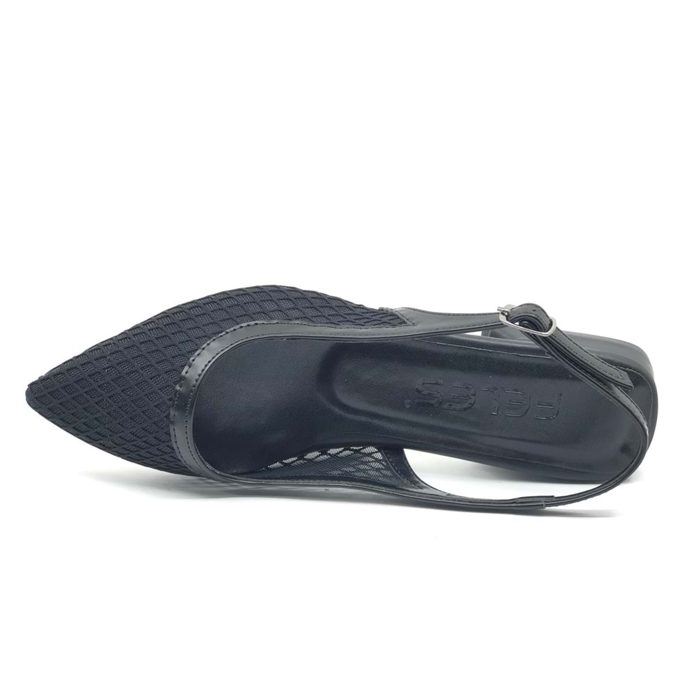 Feles Dantel Detaylı Kısa Topuklu Arkası Açık Kadın Babet Ayakkabı