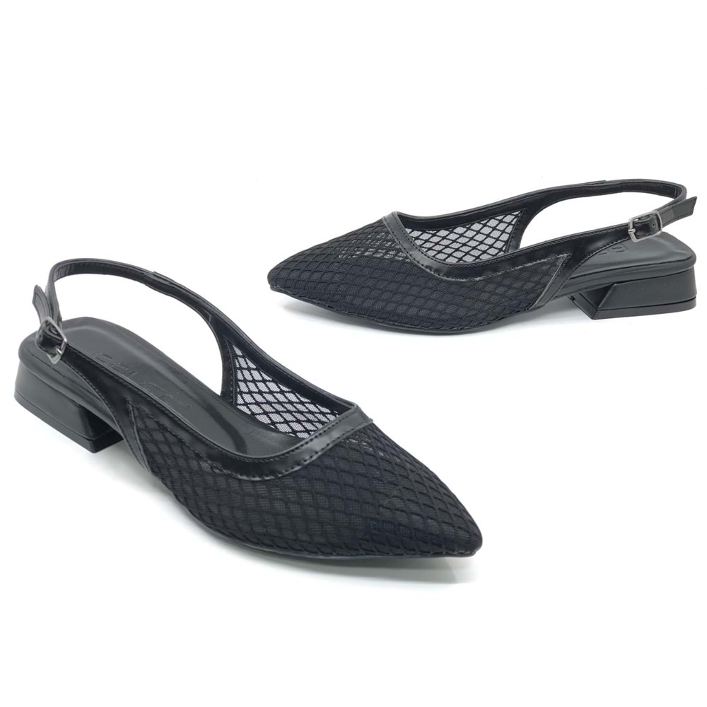 Feles Dantel Detaylı Kısa Topuklu Arkası Açık Kadın Babet Ayakkabı