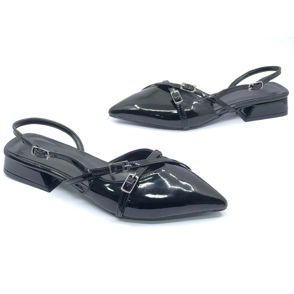 Feles Toka Detaylı Kısa Topuklu Arkası Açık Kadın Babet Ayakkabı