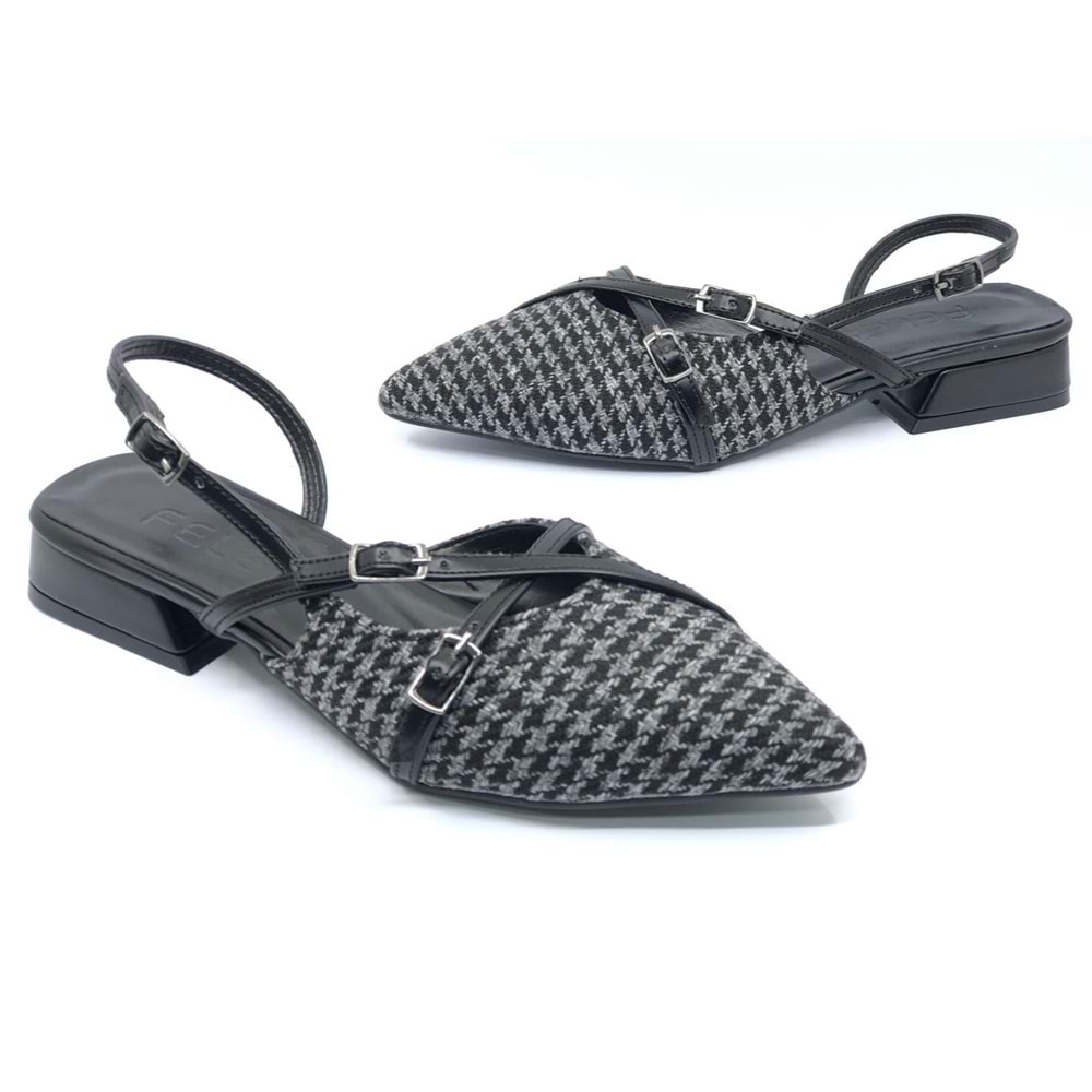 Feles Toka Detaylı Kısa Topuklu Arkası Açık Kadın Babet Ayakkabı