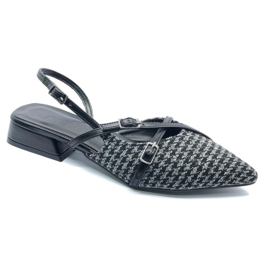 Feles Toka Detaylı Kısa Topuklu Arkası Açık Kadın Babet Ayakkabı