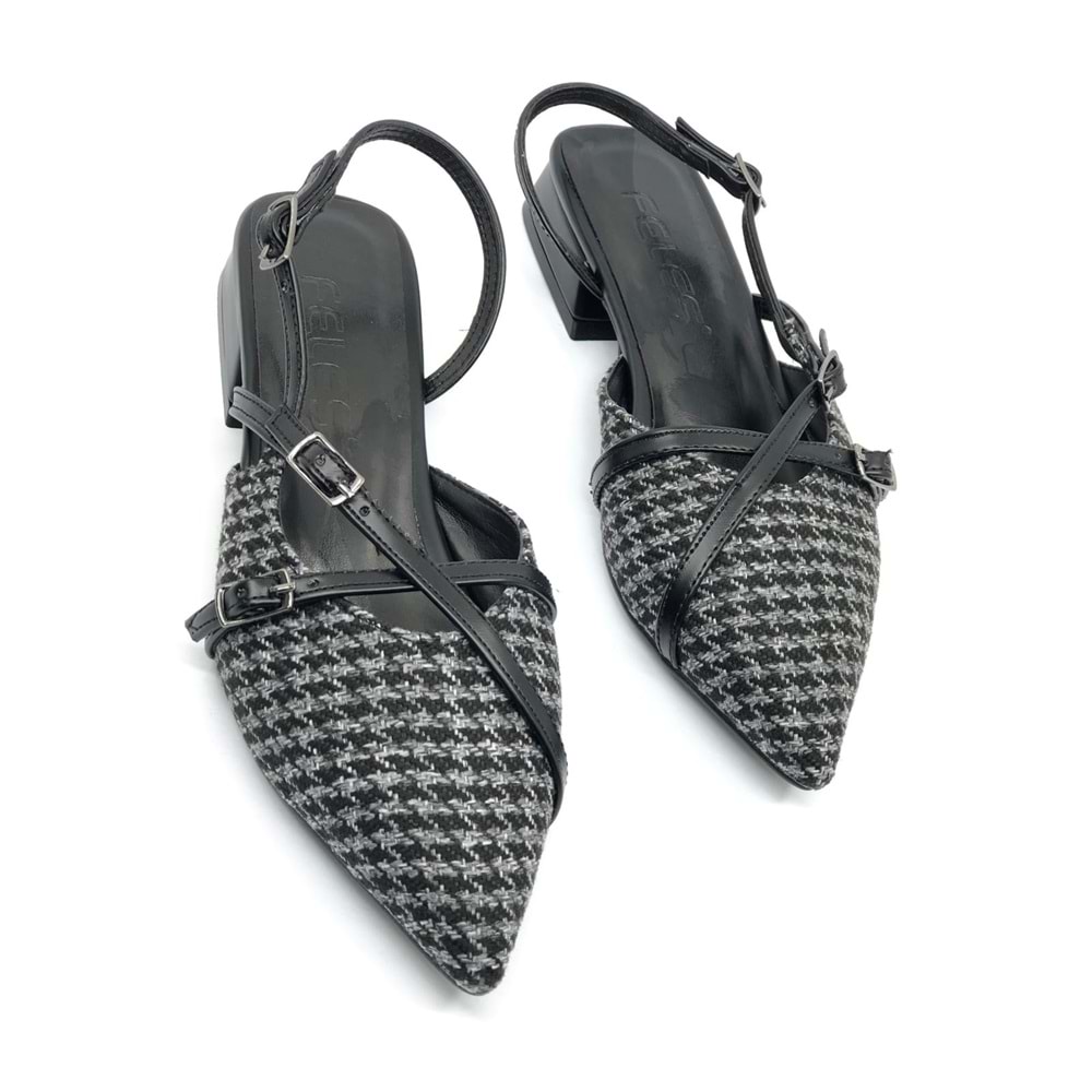 Feles Toka Detaylı Kısa Topuklu Arkası Açık Kadın Babet Ayakkabı