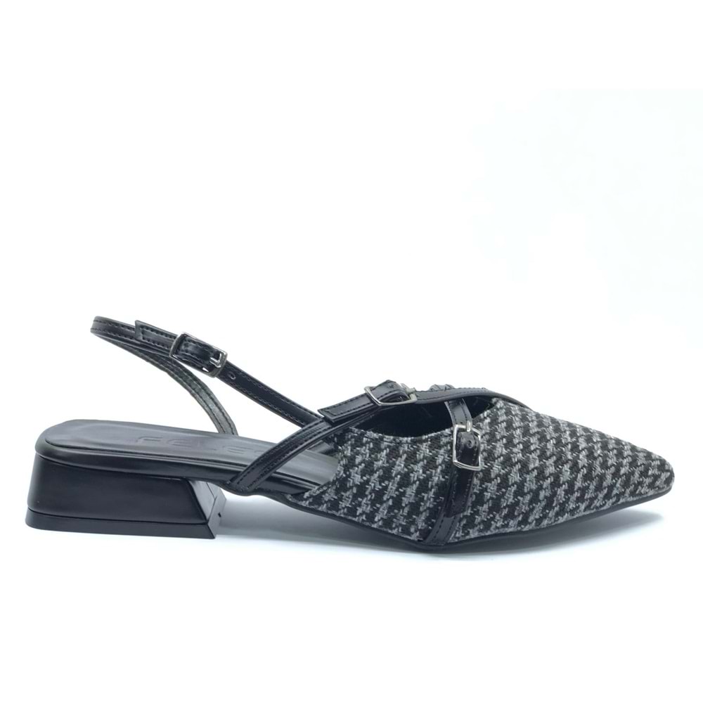 Feles Toka Detaylı Kısa Topuklu Arkası Açık Kadın Babet Ayakkabı