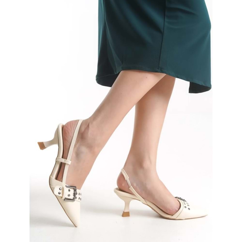 Feles Zımba Toka Detaylı Arkası Açık Stiletto Kadın Topuklu Ayakkabı