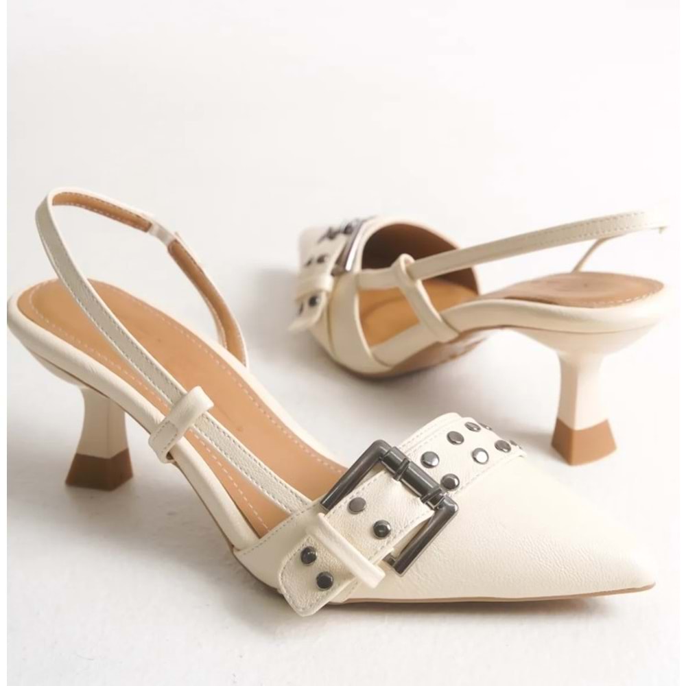 Feles Zımba Toka Detaylı Arkası Açık Stiletto Kadın Topuklu Ayakkabı