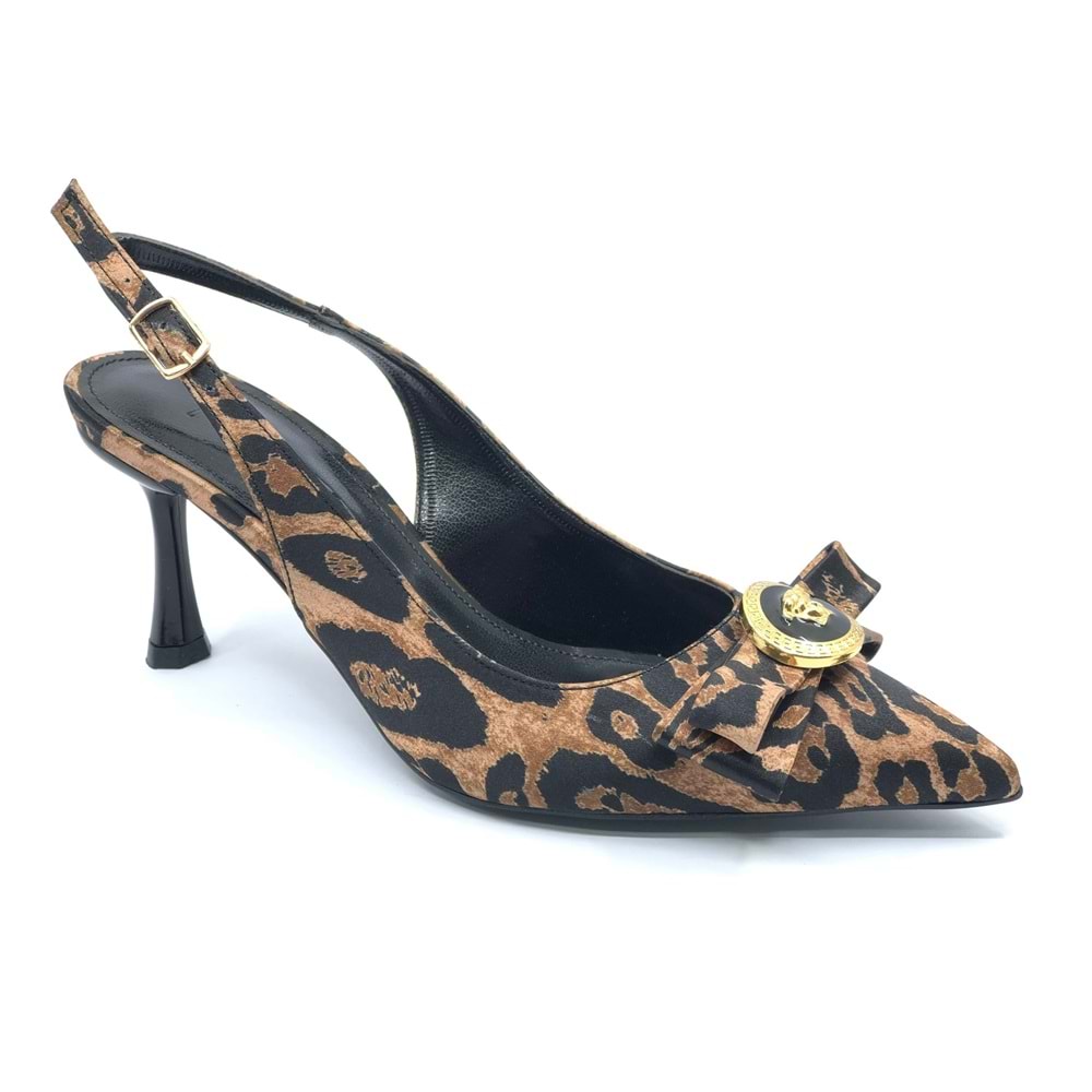 Feles Fiyonk Sarı Toka Detaylı Arkası Açık Stiletto Kadın Topuklu Ayakkabı
