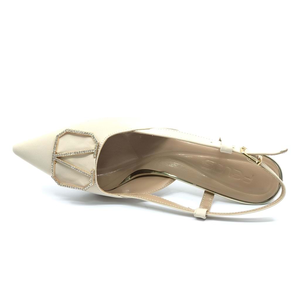 Feles V Toka Detaylı Arkası Açık Stiletto Kadın Topuklu Ayakkabı