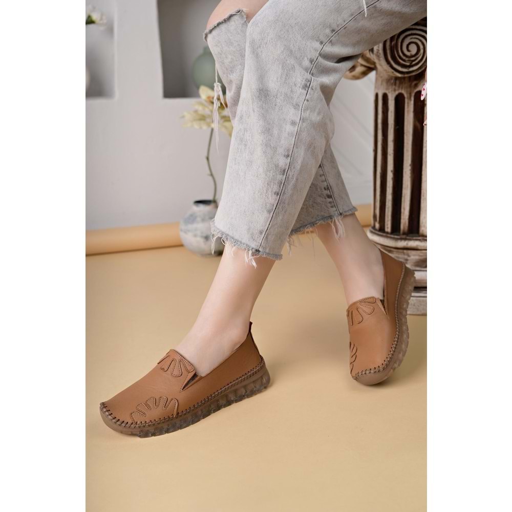 Ayakdaş Saraç Detaylı Hakiki Deri Kadın Babet Ayakkabı