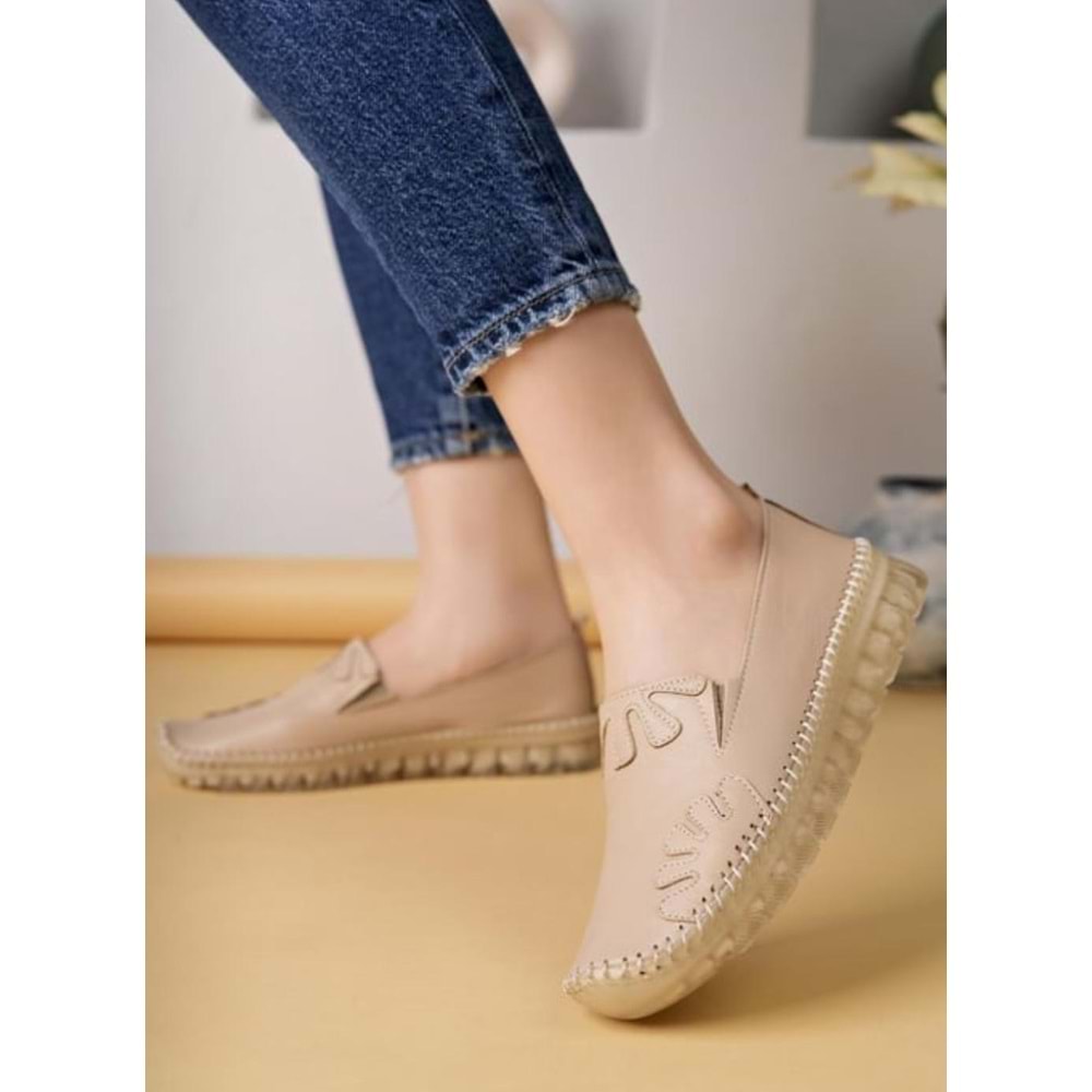 Ayakdaş Saraç Detaylı Hakiki Deri Kadın Babet Ayakkabı