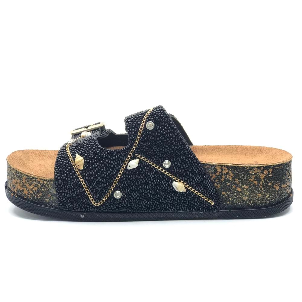 Feles Çift Toka Mantar Taban Taş Detaylı Kadın Terlik