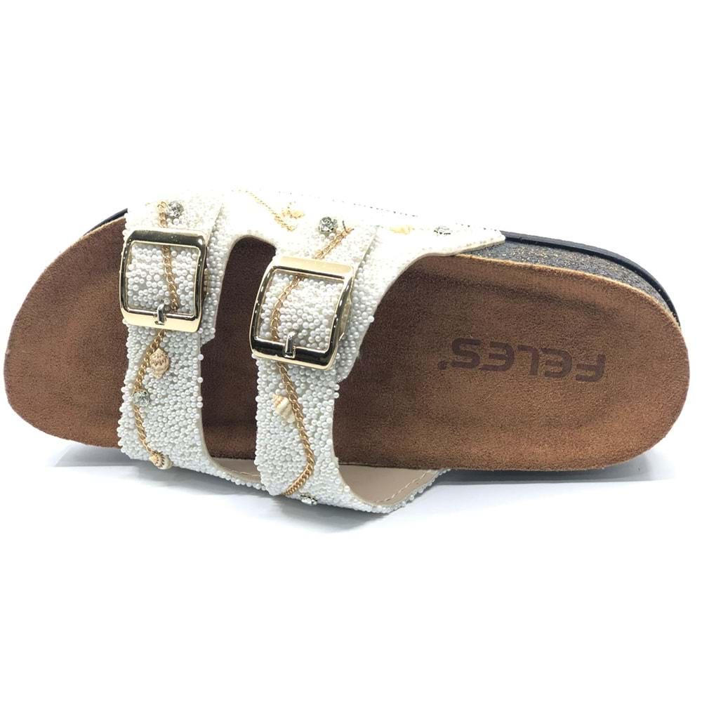 Feles Çift Toka Mantar Taban Taş Detaylı Kadın Terlik