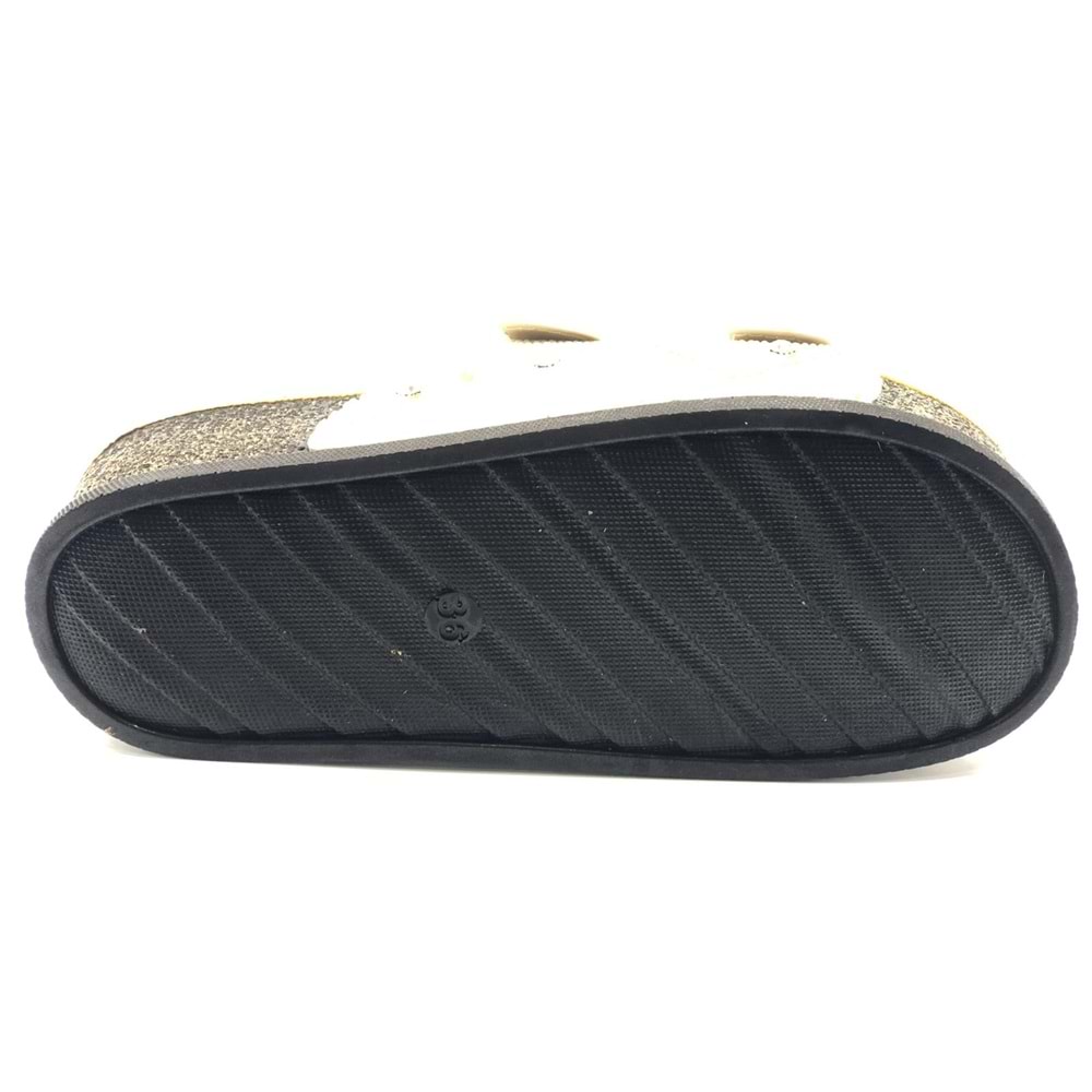 Feles Çift Toka Mantar Taban Taş Detaylı Kadın Terlik