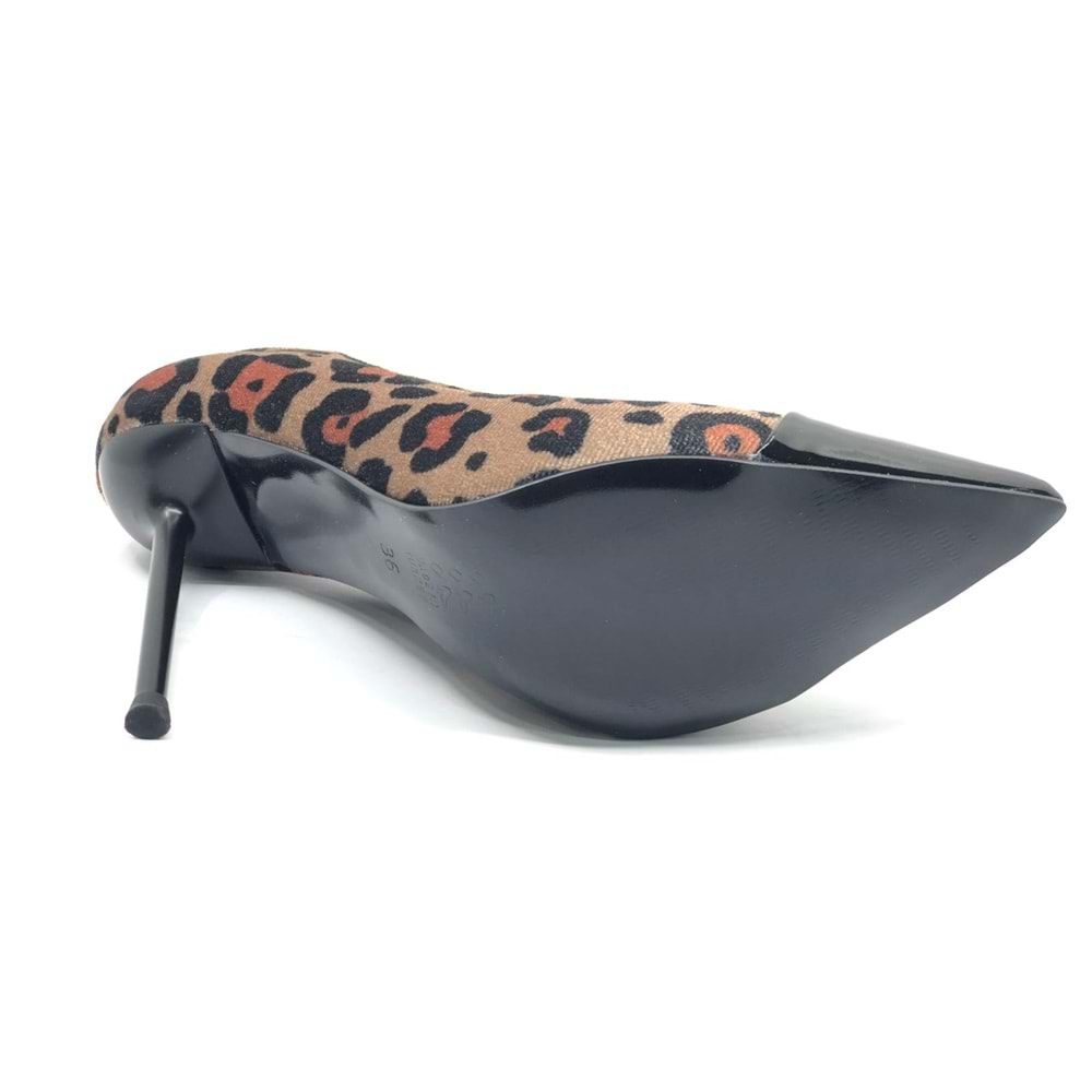 Feles İnce Topuklu Leopar Desenli Stiletto Kadın Ayakkabı