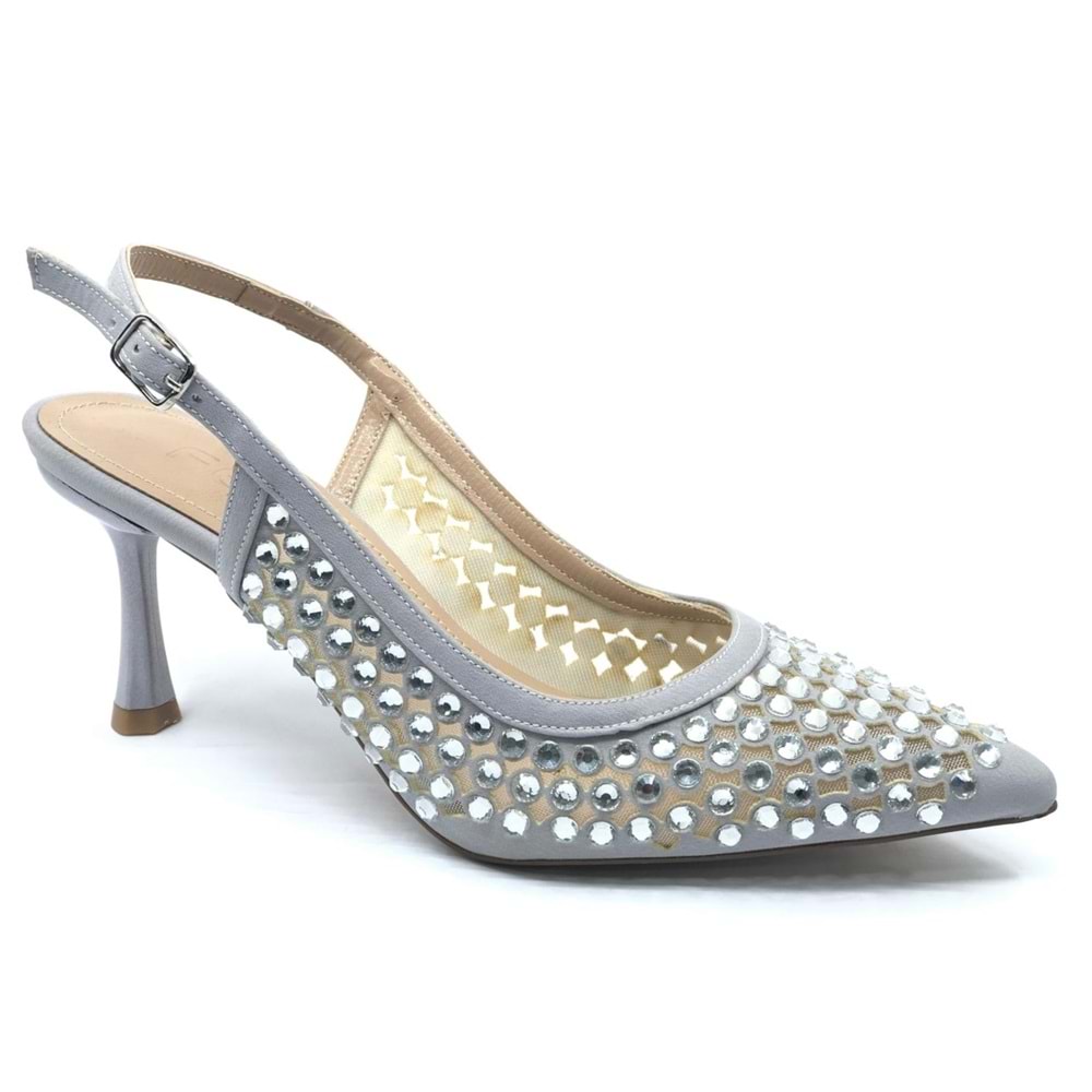 Feles Arkası Açık Zümrüt Taş Detaylı Stiletto Kadın Ayakkabı