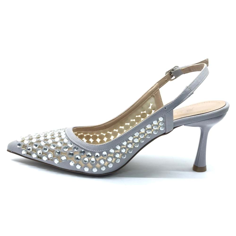 Feles Arkası Açık Zümrüt Taş Detaylı Stiletto Kadın Ayakkabı