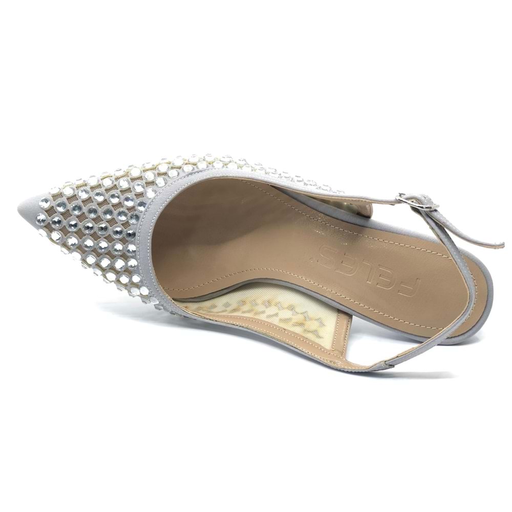 Feles Arkası Açık Zümrüt Taş Detaylı Stiletto Kadın Ayakkabı