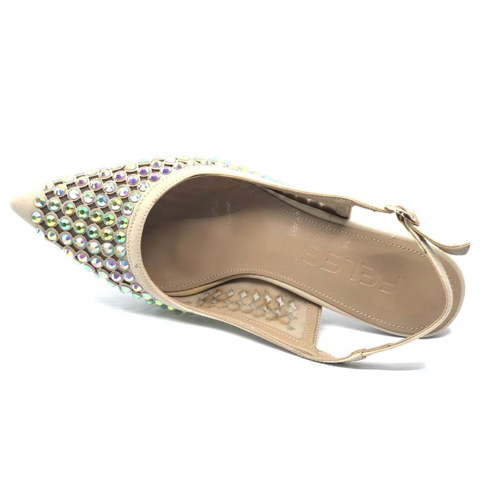 Feles Arkası Açık Zümrüt Taş Detaylı Stiletto Kadın Ayakkabı