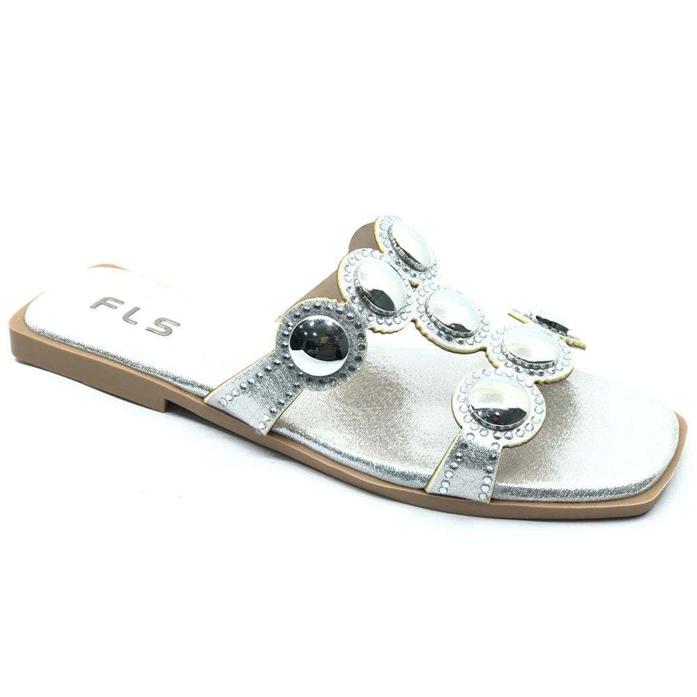 Feles İnce Taban Taş Detaylı Kadın Terlik