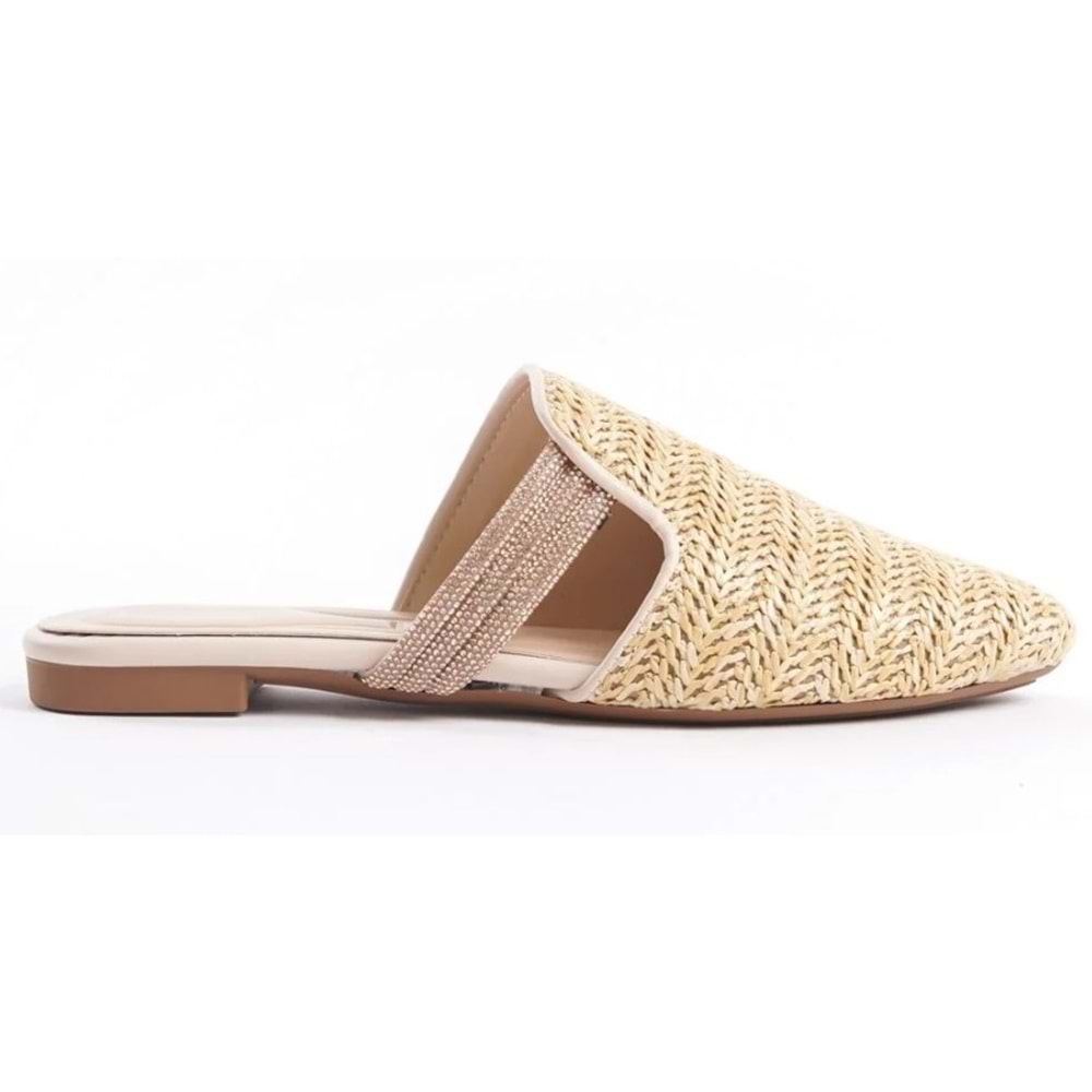 Feles İnce Taban Hasır Detaylı Kadın Terlik