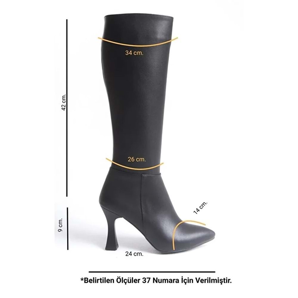Feles Diz Altı Topuklu Sivri Burun Kadın Çizme