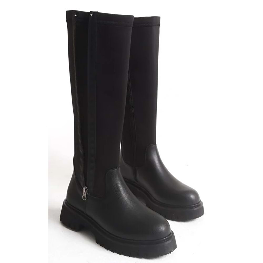 Feles Binici Düz Taban Streç Çift Fermuarlı Kadın Çizme