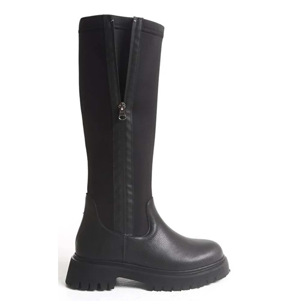 Feles Binici Düz Taban Streç Çift Fermuarlı Kadın Çizme