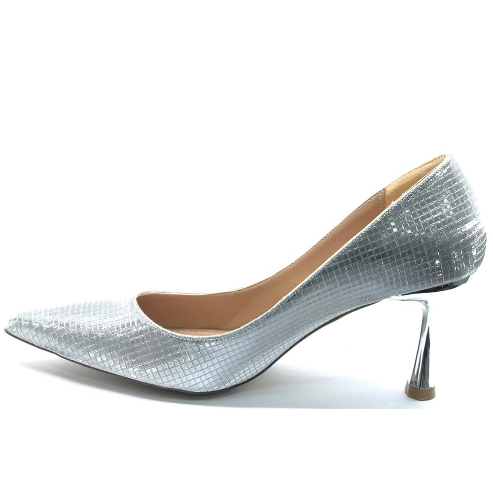 Feles 7 Cm Ayna Topuk Poti Kare Desen Stiletto Kadın Ayakkabı