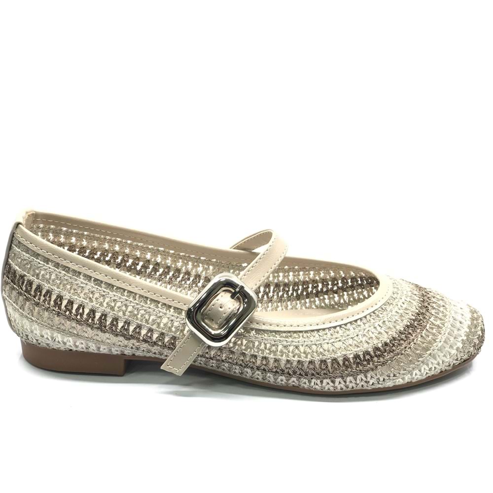 Feles Kemer Toka Hasır Detaylı Kadın Babet Ayakkabı